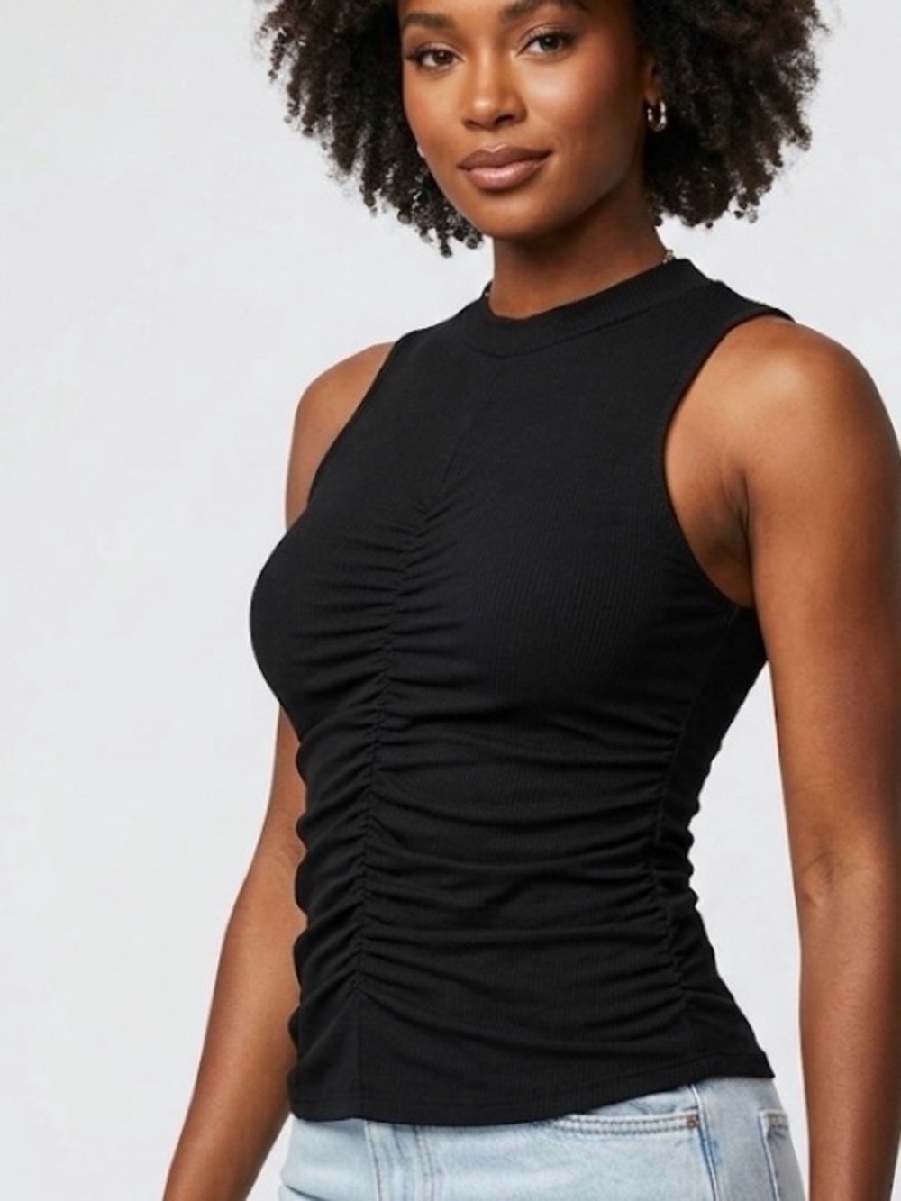 Fashion Nova Black Ruched Sleeveless Tank Top